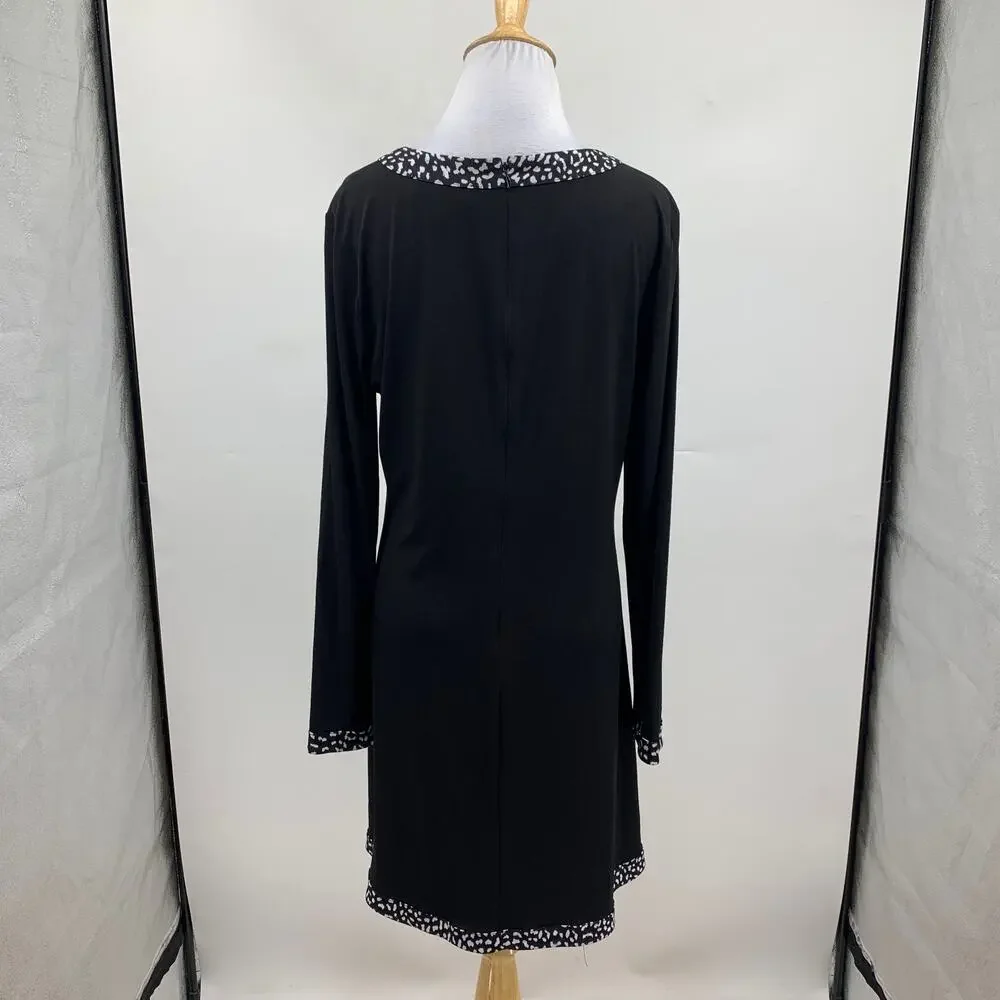 Michael Kors Dress Womens Large Black Jersey Animal Print Trim Crew Neck BackZip